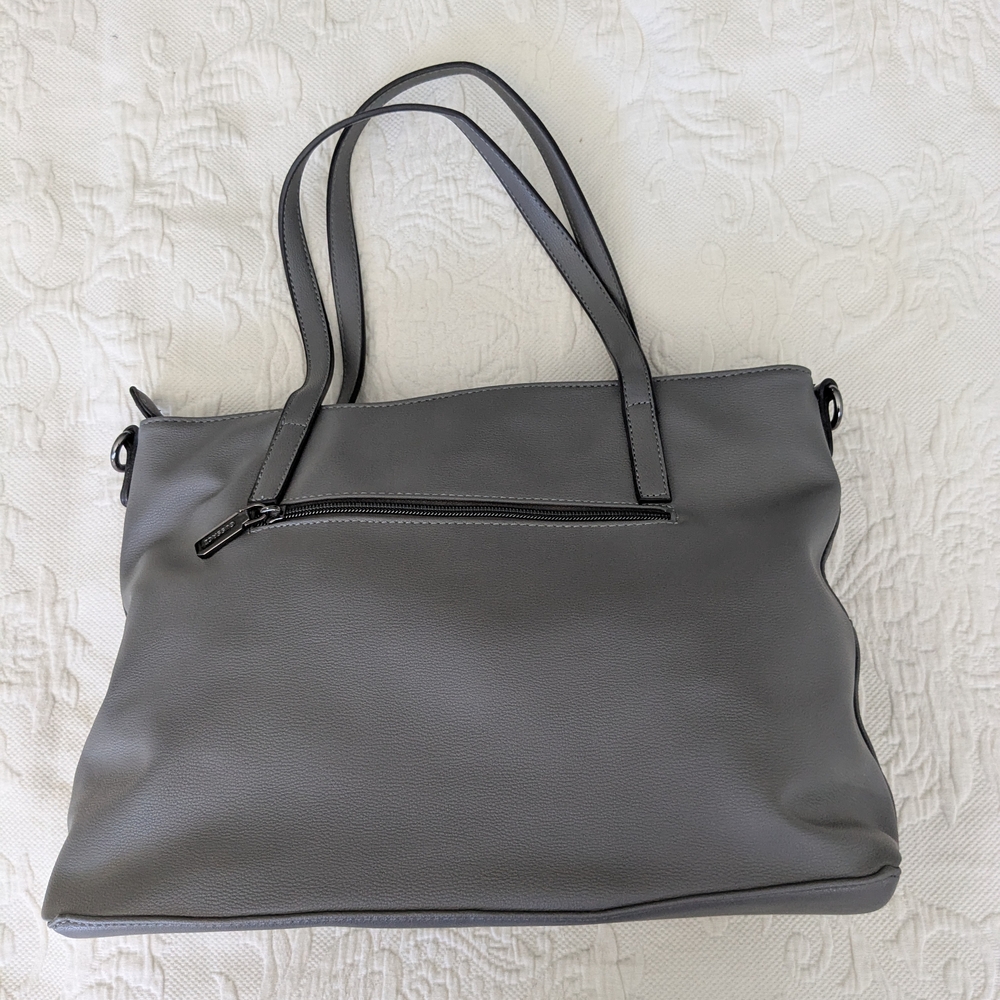 Sleek Gray Leather Tote with Versatile Design